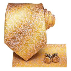 FEATURES Beautiful Eye-Catching Design High-Density Durable Fabric Perfect for Daily Dress, Business, Office, Meeting, Birthday, Wedding, Engagement, Ball Party and More Occasion. Comes in protective and simple packing, easy to wrap and ready to gift WHAT YOU GET Matching Necktie Matching Cufflinks Matching Pocket Square SPECIFICATIONS Material: 100% Jacquard Woven Silk Density of 1200 stitches Designer: Italian Necktie Size: 59.06''(150cm) in length and 3.35''(8.5cm) in width Handkerchief Size: Luxury Yellow Tie For Men, Luxury Yellow Ties For Men, Formal Tie, Ties Mens Fashion, Necktie Set, Mens Silk Ties, Cool Box, Unique Ties, Gold Tree