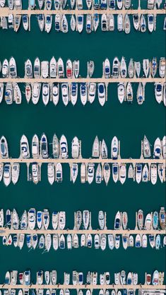 boats are lined up in rows on the water