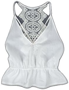 Casual Party Tops With Built-in Bra, Chic Cotton V-neck Halter Top, Fitted Summer Blouse With Built-in Bra, Summer V-neck Crop Top With Lace Trim, Chic Sleeveless Lace Top With Built-in Bra, Chic Summer Backless Camisole, White Summer Tops With Built-in Bra, Chic Backless Summer Camisole, Fitted Sleeveless Blouse Halter Top For Vacation