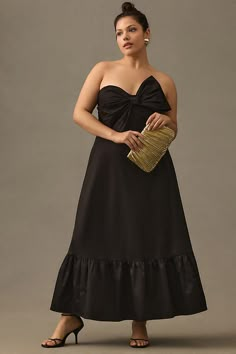 Wrap up your look: THIS is the bow ment, with an oversized bow on the bodice, strapless neckline, and flounced hem. | Bow-Tie Maxi Dress by Hutch in Black, Women's, Size: 0, Polyester/Cotton/Elastane at Anthropologie Plus Size Wedding Guest Dress, Black Wedding Guest Dresses, Black Tie Wedding Guest, Black Tie Wedding Guest Dress, Romantic Maxi Dress, Summer Slip Dress, Winter Wedding Guest Dress, Holiday Dresses Women, Winter Wedding Guests