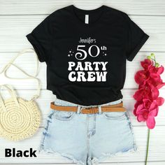 Are you planning a 50th birthday party? Do you need some fun 50th birthday gifts? Look no further than our selection of 50th birthday group shirts! These hilarious t-shirts are perfect for celebrating your big day with friends. Whether you're looking for a funny shirt to wear at the party or a unique gift for the birthday girl. So why wait? Order your favorite 50th birthday group shirts today! PLEASE CHECK THE SIZE CHART IMAGE TO HELP YOU CHOOSE THE BEST FIT! :) WE DO NOT ACCEPT EXCHANGES, RETUR Birthday Party Shirts, 30th Birthday Shirts, 40th Birthday Shirts, 40th Birthday Party, 50th Birthday Shirts, 30th Birthday Parties, Birthday Party Shirt