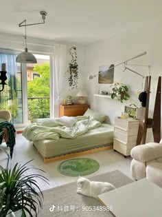 a living room filled with lots of furniture and plants on the windows sills