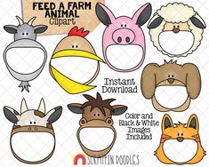 farm animals clipart for commercial use, instant digital files and printables included