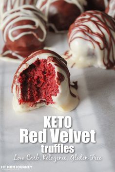 chocolate covered red velvet truffles with white frosting