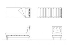 four different types of furniture are shown in this drawing, including a bed and a crib