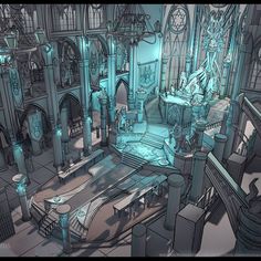 Interior Concept Art, Feng Zhu, Gothic Church, Rpg Map, Throne Room, Location Inspiration, Arte Cyberpunk, Fantasy Castle, Interior Concept