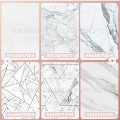 the different types of marble tiles are shown in this graphic style, including white and grey