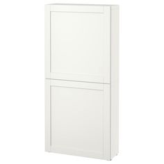 a tall white cabinet with two doors on the front and one door in the back