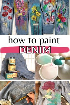 how to paint denim jacket with flowers and birds on it, including the words how to paint denim