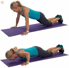 a woman is doing an exercise on a purple mat