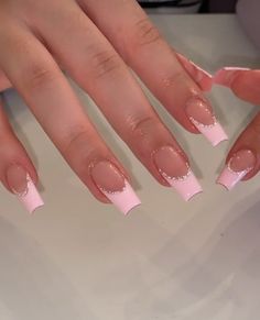 Pink Tip Nails, Nagel Tips, French Tip Acrylic Nails, Summer Acrylic Nails, White French, Birthday Nails