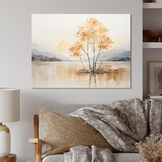 a living room with a couch and painting on the wall