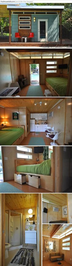 the interior and exterior of a tiny house