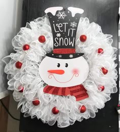 a christmas wreath with a snowman wearing a top hat