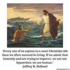 an image of jesus walking on the water with his hand out to another man who is holding