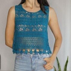 Blue Crochet Crop Top Condition: Nwot Brand: Verty Size: M/L Material: Cotton Smoke Free Home Ref# 1957 Crop Top Sleeveless, Summer Beach Outfit, Blue Crochet, Crochet Crop, Crochet Crop Top, Walker Boots, Top Sleeveless, Fit N Flare Dress, Rain And Snow Boots