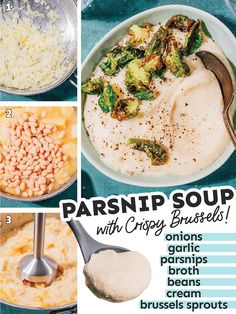 broccoli and other foods are being prepared in the same pan with spoons