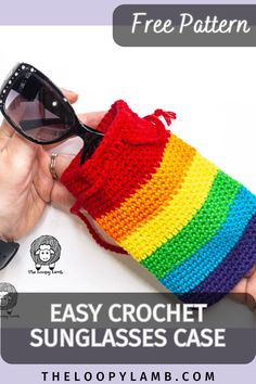 a crocheted bag with sunglasses in it and the text, easy crochet sungglass case