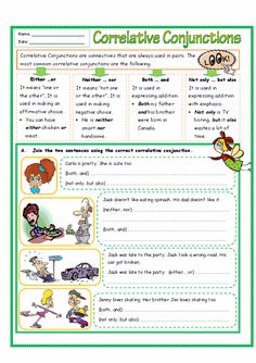 worksheet for conjunctions with pictures and words