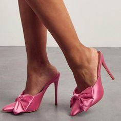 Handcrafted US sizing. Fits true to size. Heel Height: 4.72" / 120 mm approx Product measurements were taken using size 8. Please note that measurements may vary by size. Feminine Pink Heels, Pink Pointed Toe Feminine Heels, Pink High Heels With Bow, Fitted Pink Heels With Bow, Pink Feminine Heels For Formal Occasions, Pink Feminine Formal Heels, Feminine Pink Formal Heels, Feminine Pink Heels For Party, Elegant Pink Fitted Heels