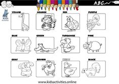 an activity sheet for children to learn how to draw cartoon animals with pencils and markers