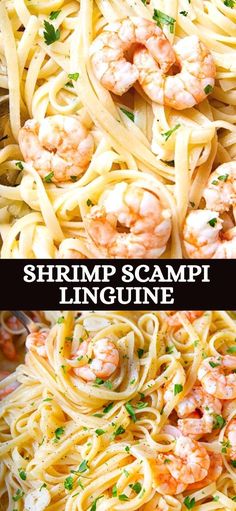 shrimp scampp linguine pasta with parsley on top