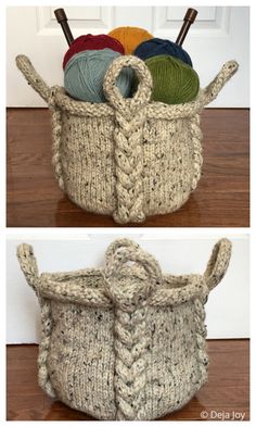 two pictures show the same basket with yarn in it