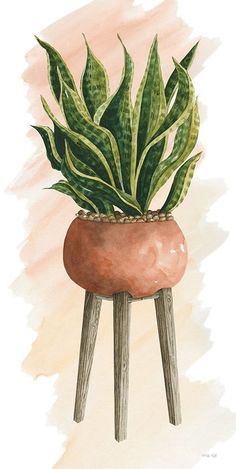 Plant Stand Pot of Flowers II Poster Print - Cindy Jacobs-VARPDXCIN3156 Image 1 Pot Of Flowers, Salon Art, Watercolor Plants, Plant Painting, Yellow Tulips, Plant Drawing, Flower Artwork, Penny Lane, Plant Print