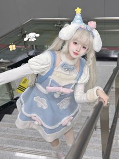 This price includes a dress only, others are not included.   	 		 			Size 			S 			L 		 		 			Bust 			74-88 			76-92 		 		 			Waist 			66 			70 		 		 			Full Length 			75-78 			80-84 Cinnamoroll Cosplay, Blue Cinnamoroll, Fairy Kei Fashion, Kei Fashion, Making Clothes, Brand Advertising, Balloon Dress, Winter Dress, Sweet Lolita