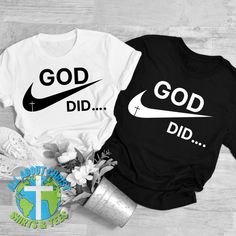 God Did! Shirt  A durable, heavyweight cotton t-shirt with a classic fit. Featuring a crew taped neck and shoulders. The tee is made from 100% cotton and makes an excellent base for direct to garment print.  - Preshrunk  - Seamless double-needle 7⁄8" collar - Taped neck and shoulders - Double-needle sleeve and bottom hems - Quarter turned to eliminate center creases - Classic fit  Design printed with Cricut Heat Transfer Vinyl. God T Shirts, Cricut Heat Transfer Vinyl, African Fashion Traditional, Womens Shirt, White Shirts, Christian Shirts, Christian Faith, Heat Transfer Vinyl, Shirt Price