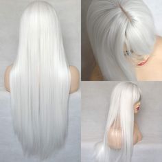 100% Heat Resistant Fiber Hair, Soft WigsNo Lace WigPlatinum WhiteLength : 22 inchesColor : White(Kind Reminder:Slightly Color Different Between Different Monitors).Texture : StraightDensity : About 140%-160% density WigsNet Weight:About 390-420 gramCap : Medium cap size stock , Circumference 22-22.5 InchAdjustable straps and 3 combs White Hair With Bangs, Long Asymmetrical Hairstyles, White Wigs, White Wig, Straight Bangs, Artist Branding, Long Gray Hair, Book Description, Hair Stylies