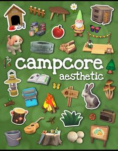 a poster with various stickers on it that says campcore asthetic