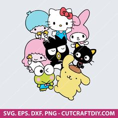 hello kitty and other cartoon characters are grouped together