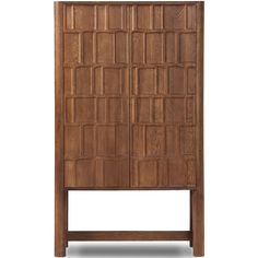 the headboard is made out of wood and has many square designs on each side