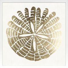 a white and gold print with an intricate design in the shape of a hand on it