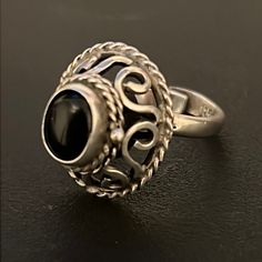 One Size Fits Most Is Signed By Maker I Can’t Read It But It Makes Valuable It’s Adjustable Fits Most Quality !!! Stamped 925 And Maker Poison Ring, Onyx Crystal, Ring Color, Crystal Stone, Womens Jewelry Rings, Adjustable Rings, Vintage Sterling Silver, Stones And Crystals, Vintage Black