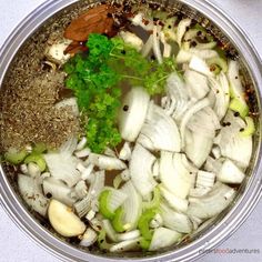 the food is prepared and ready to be cooked in the pot on the stove top