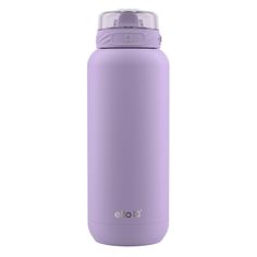 a purple insulated water bottle on a white background