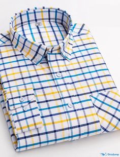 OrcaJump - Mens Plaid/Check Turndown Collar A-E Casual Daily Long Sleeve Button-Down Cotton Business Apparel Simple/ Denim Shirt Men, Men's Button Down Shirt, Mens Plaid, Turndown Collar, Striped Sleeve, Long Sleeve Plaid, A B C, Clothing Apparel, Business Outfits