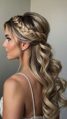 Elevate Your Elegance: 15 Half Up Half Down Wedding Hairstyles for Blissful Brides - Habitual Habitat Hair Down For Wedding Bridesmaids, Half Up Half Down Hairstyles Wedding Medium Hair, Long Hair Reception Hairstyles, Bride Hairstyle With Braid, Maid Of Honor Braid Hairstyles, Wedding Bride Hairstyles Hair Down, Wedding Hairstyles Half Up Half Down With Braid, Wedding Hairstyles For Maid Of Honor, Bridesmaid Half Up Hairstyles