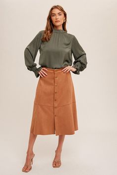 Cocoa Faux Suede Midi Skirt Fall Long Stretch Pencil Skirt, Long Stretch Pencil Skirt For Fall, Fall Stretch Long Pencil Skirt, Non-stretch Lined Pencil Skirt For Fall, Stretch Lined Skirt For Fall, Womens Suede Skirt, Blue Skirt Outfit, Blue Skirt Outfits, Suede Midi Skirt