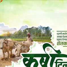 an advertisement featuring two men plowing the land with oxen in front of them