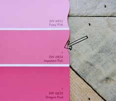 some pink and white paint swatches on top of each other with the same color