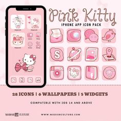 the pink kitty icon pack includes icons, stickers and wallpapers for your iphone