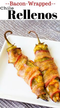 bacon wrapped jalapenos on a white plate with the title text above it