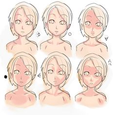 the stages of drawing a woman's face with different angles and hair length, from front to back