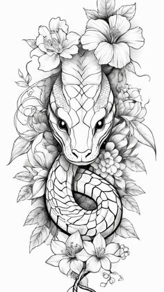 a snake and flowers tattoo design