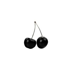 two black cherries on a white background