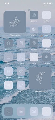 an iphone screen showing the icons for different things in the ocean, including waves and trees