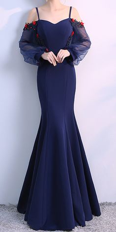 Beautiful Dresses Elegant Evening, Elegant Prom Dresses Long Sleeve, Navy Blue Prom Dresses Long Sleeve, Elegant Fishtail Maxi Dress For Banquet, Elegant Stretch Mermaid Dress For Prom, Blue Elegant Mermaid Dress For Evening, Elegant Blue Mermaid Evening Dress, Elegant Stretch Blue Mermaid Dress, Elegant Formal Bodycon Mermaid Dress